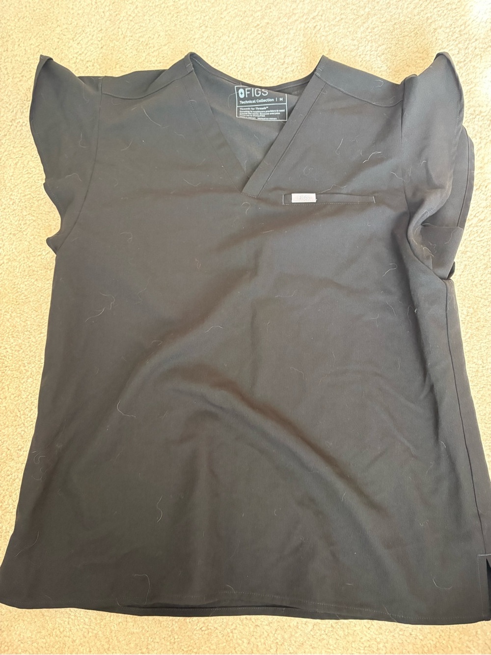 Figs Medium Black Ruffle Sleeve Scrub Top